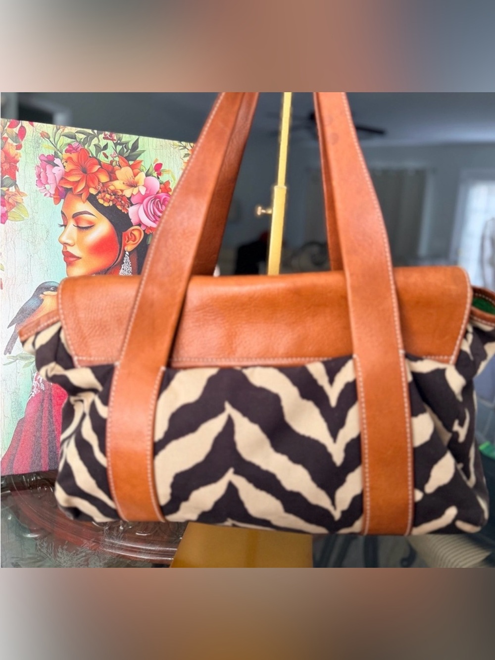 RARE kate spade Brown Leather & Black/White Zebra Print Shoulder Bag - Picture 3 of 6
